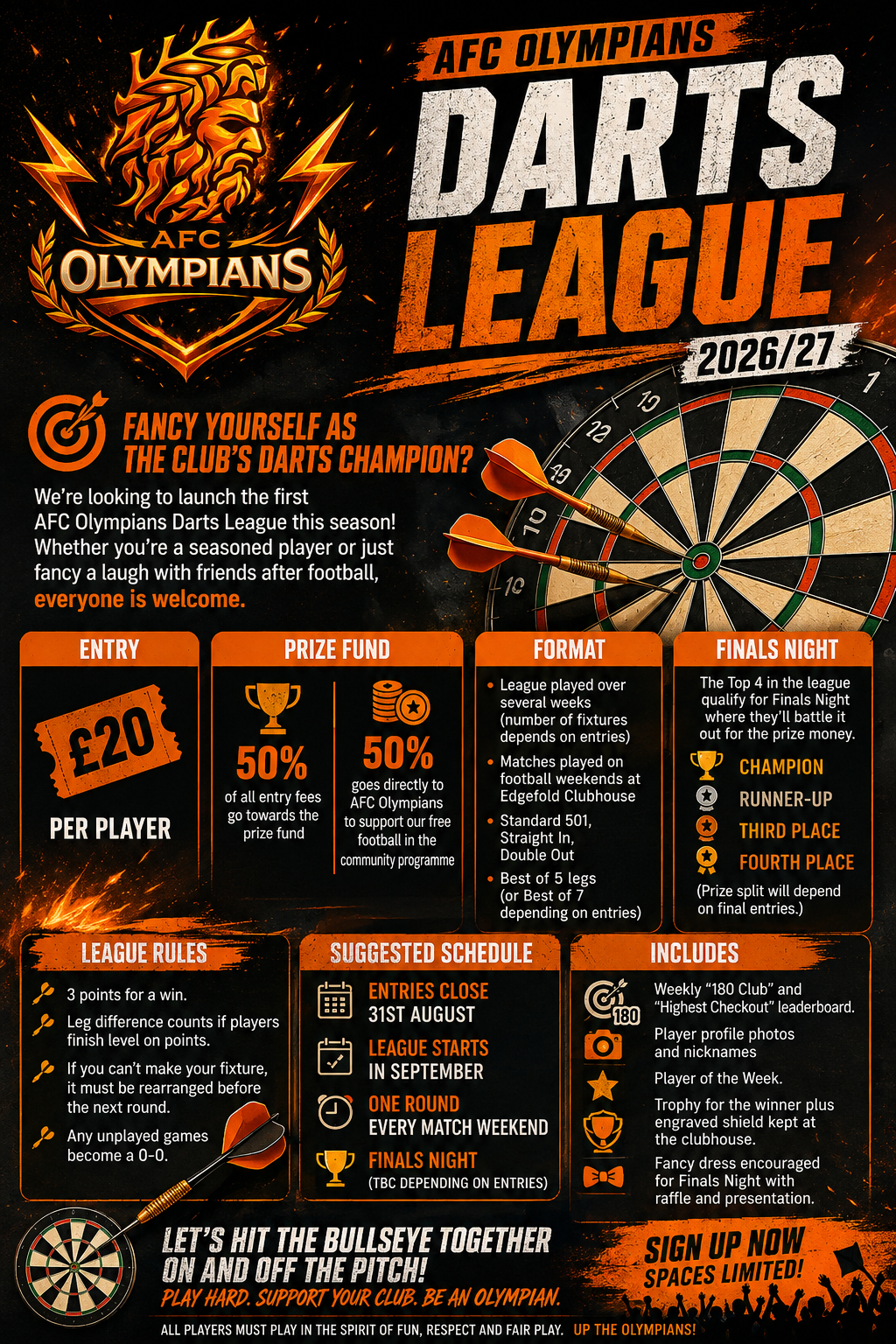 AFC Olympians Darts League Entry 2026/27
